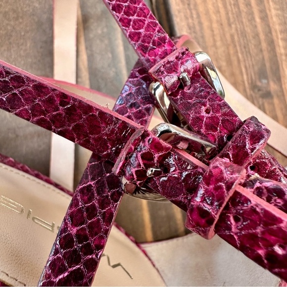 Via Spiga Strappy Block Heel Sandals Berry Snake Print Leather Size 9 - Picture 7 of 13